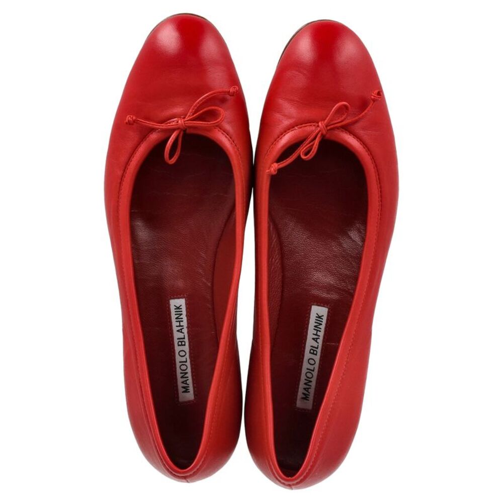 Manolo Blahnik Veralli Bow-Detailed Ballet Flats in Red Leather - Picture 3 of 6